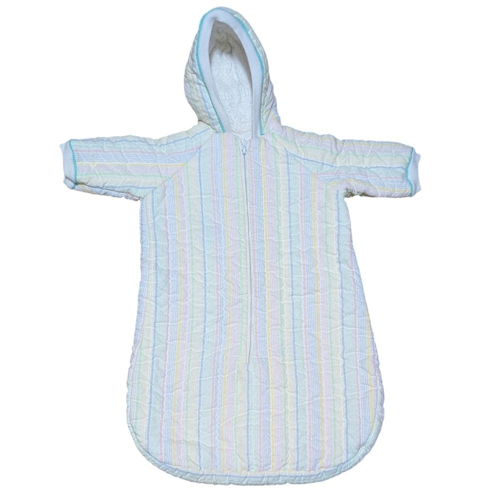 Vintage quilted baby sleep sack terrycloth lined zip closed hooded rainbow